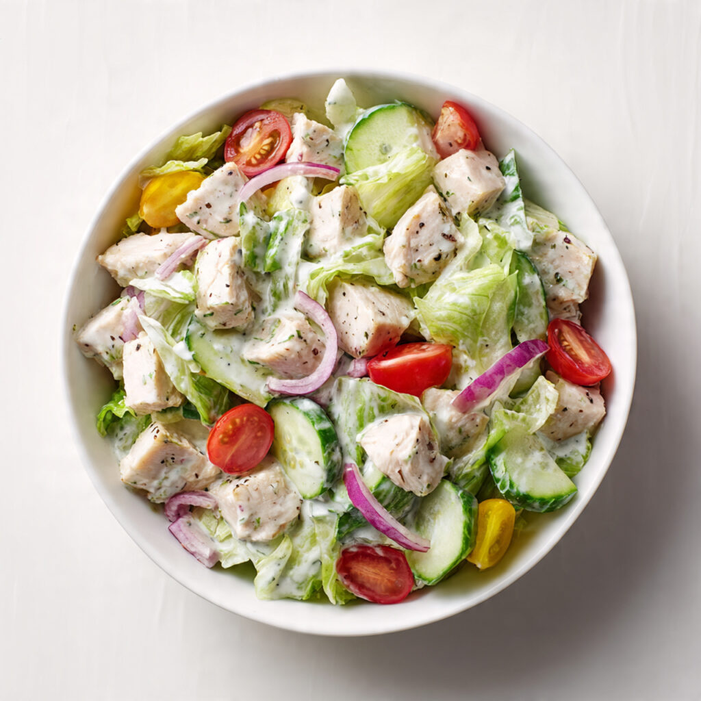 a fresh chicken salad served in a