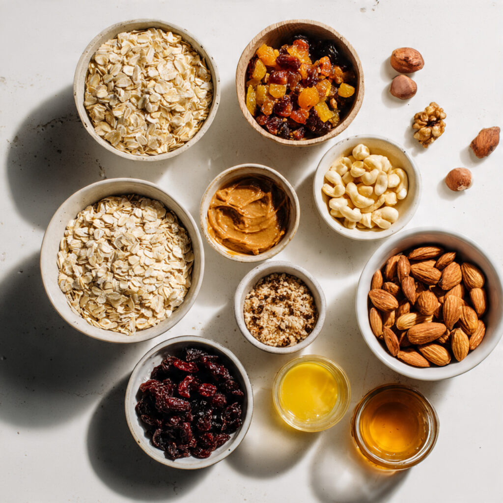 all ingredients for healthy snacks neatly arranged