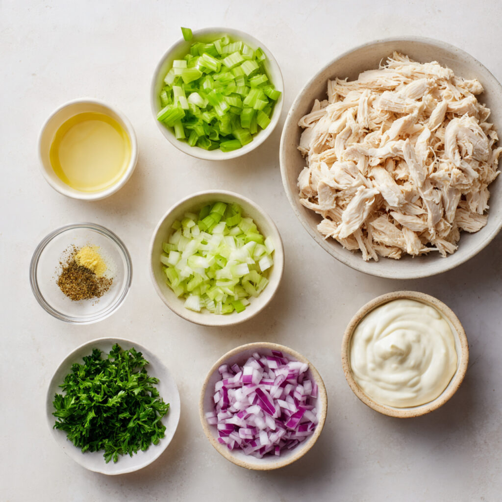 an overhead high resolution photo of chicken salad