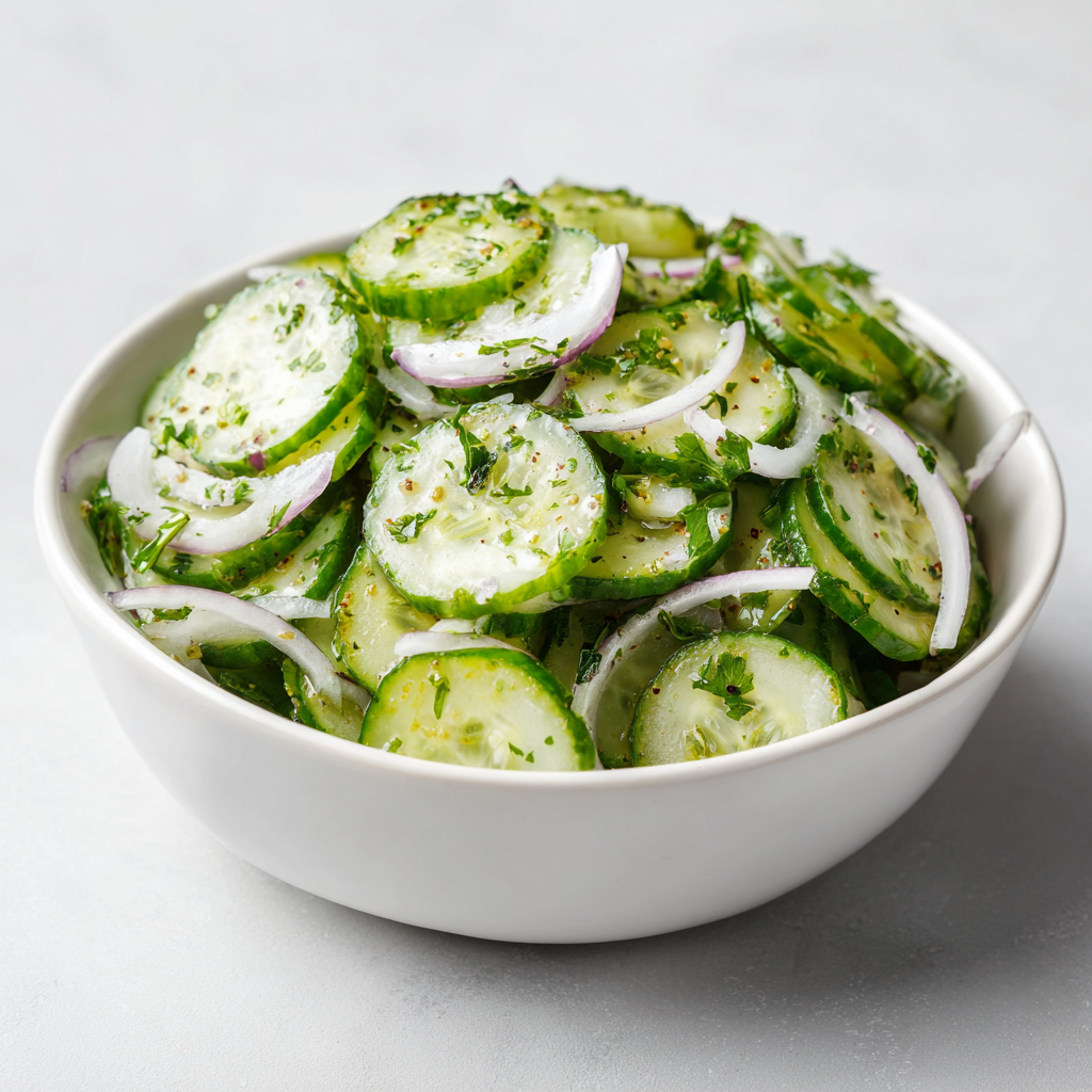 u3248774289 A fresh cucumber salad served in a white bowl on b5ed4944 6c76 4d52 bbab 1916aae5d59a 0
