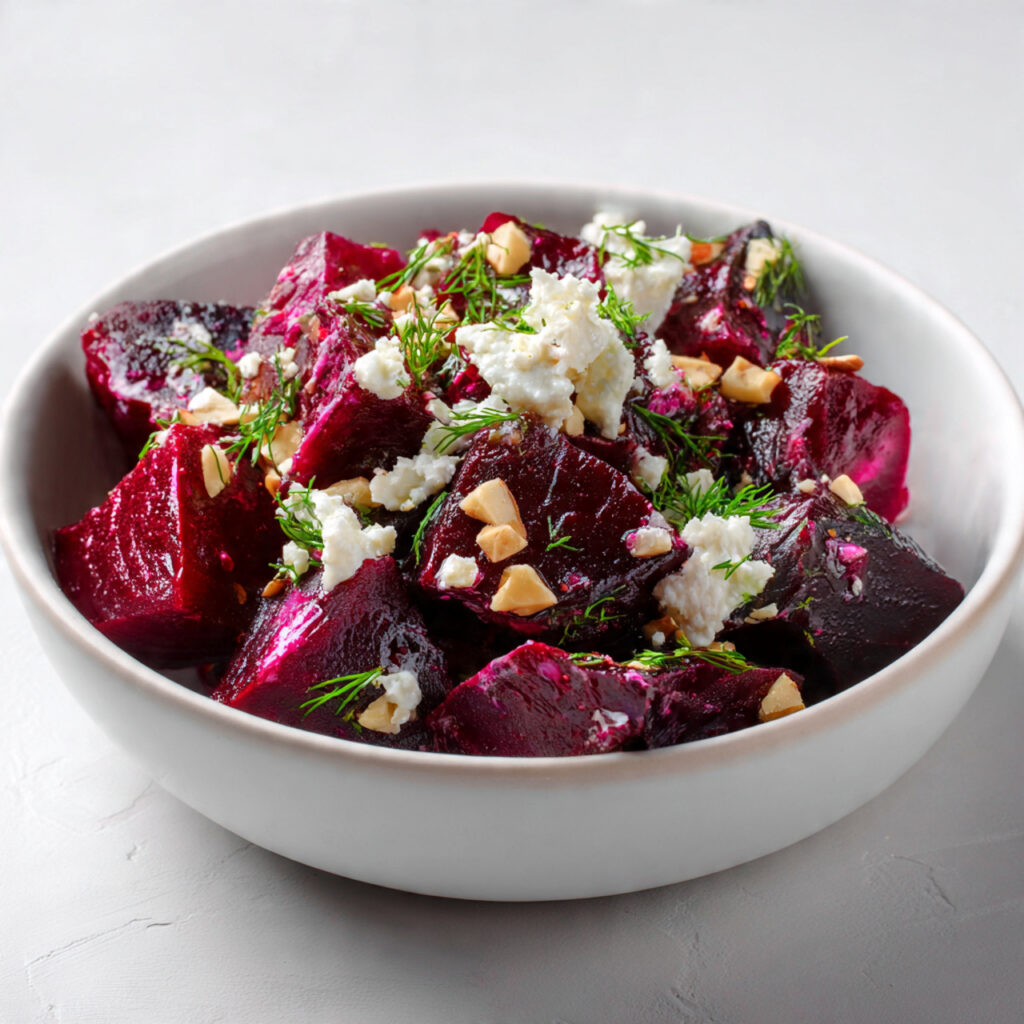 a fresh roasted beet salad served in