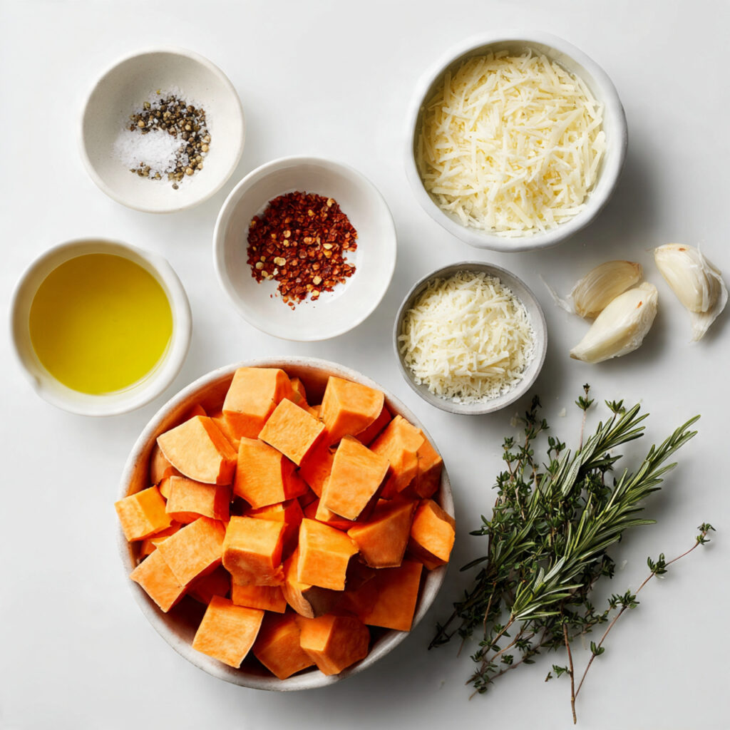 a neatly arranged display of raw ingredients