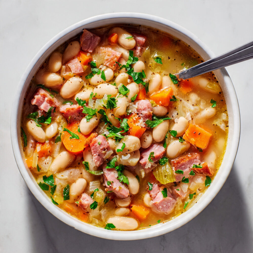 a warm bowl of ham and bean