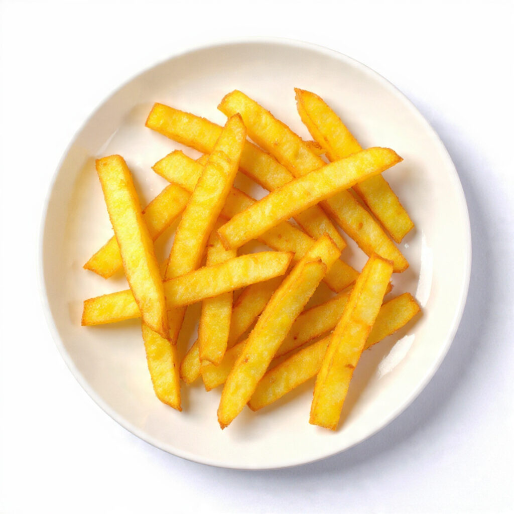twelve golden air fried sweet potato pieces cut