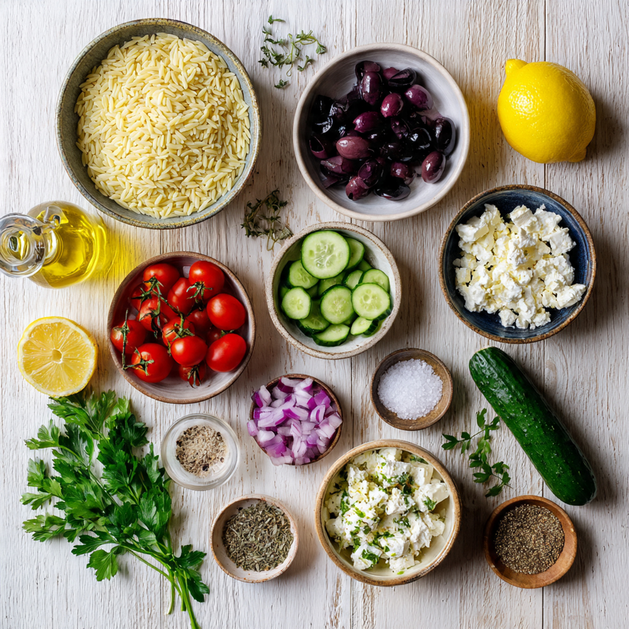 a bright cozy top down flat lay of fresh ingredien