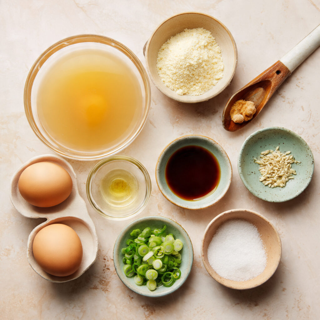 a clean pinterest style flat lay of egg drop soup 1