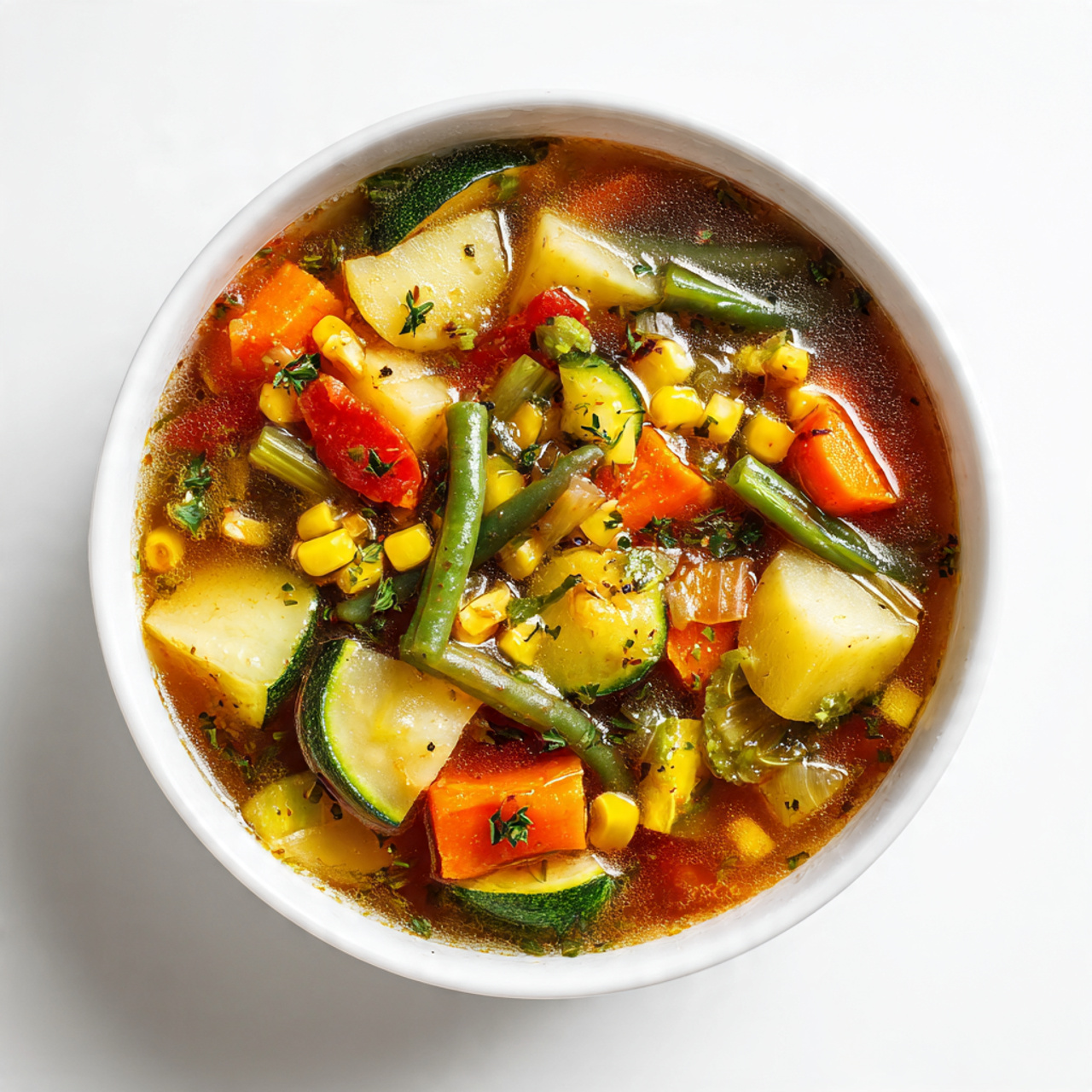 a warm bowl of veggie soup filled with colorful ve 1