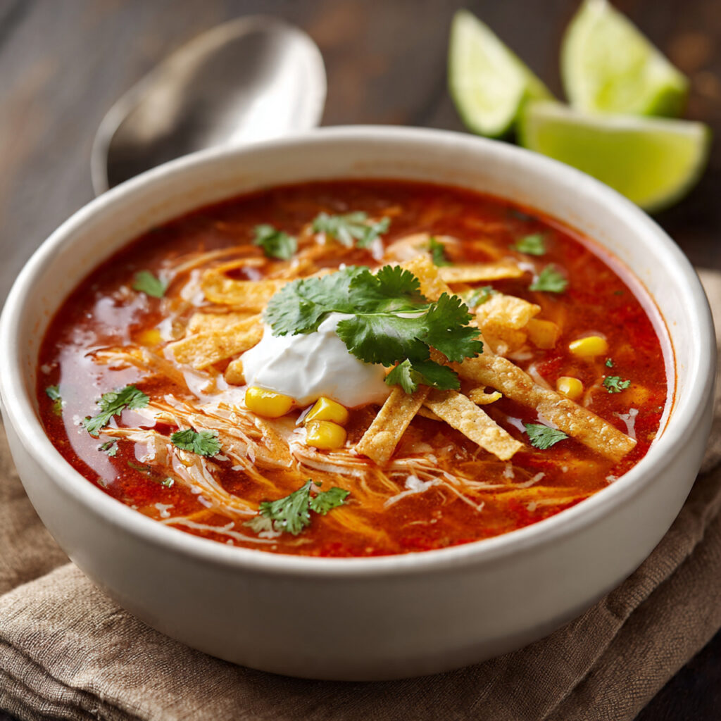 an attractive image of chicken tortilla soup with 1