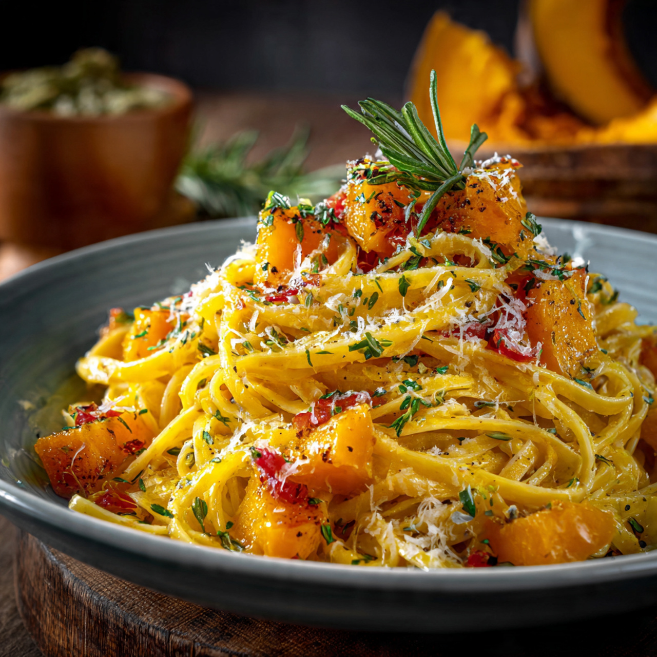 attractive image of butternut squash pasta