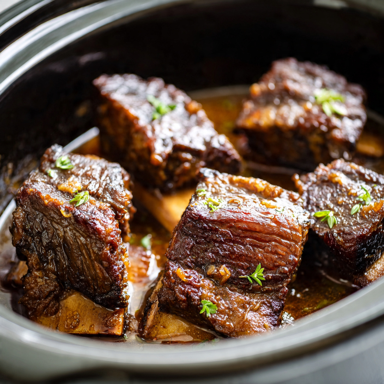 beef short ribs crock pot with white background