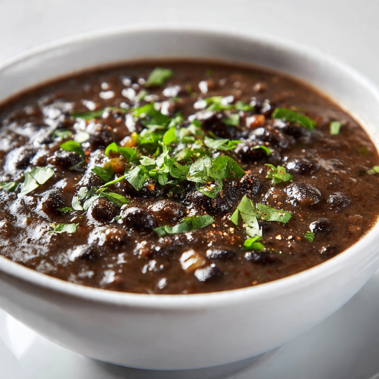 black bean soup with white background in 4k view 1