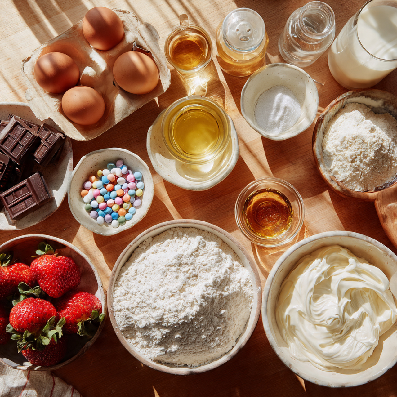 bright cozy kitchen scene featuring ingredients fo