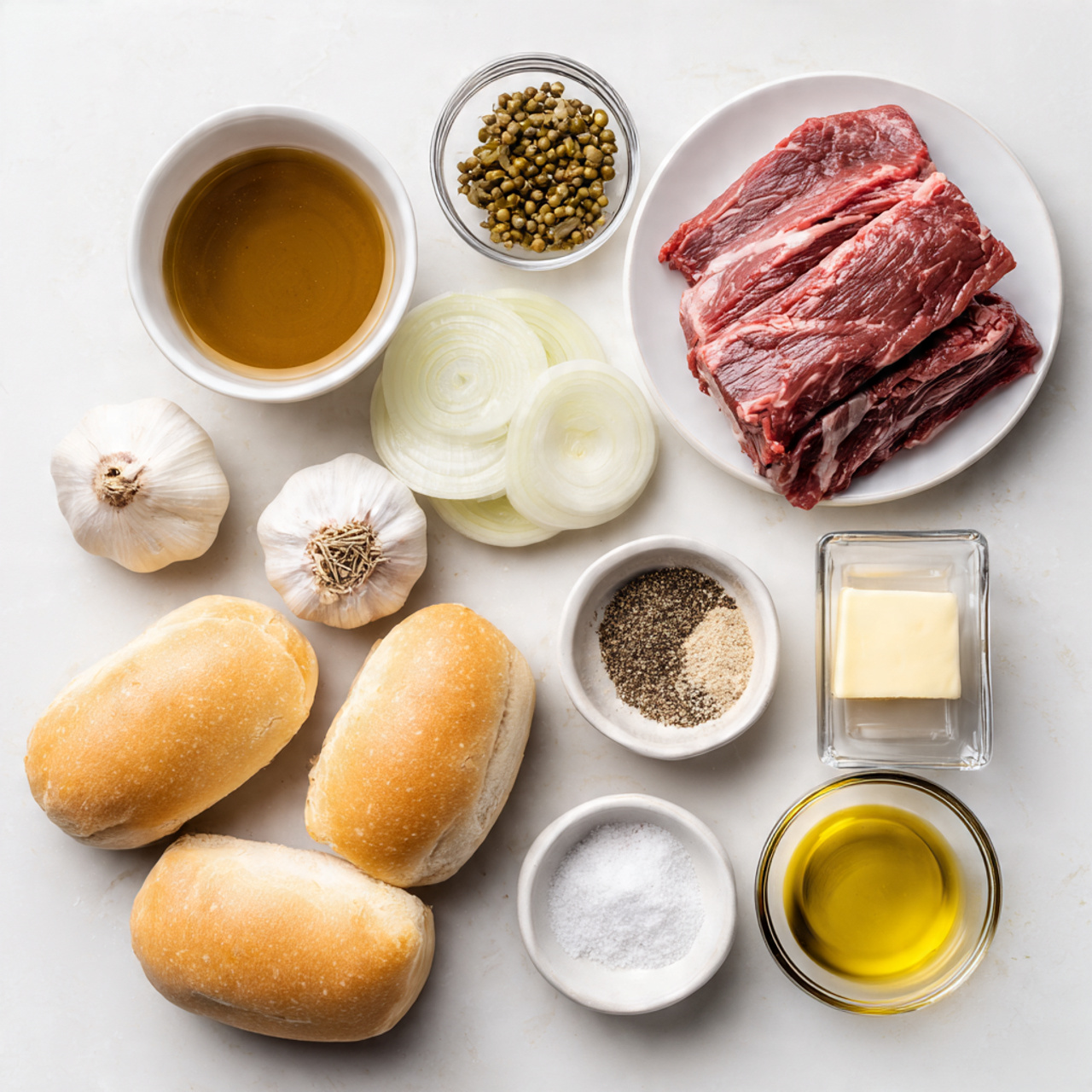 clean top down food photography of italian beef sa