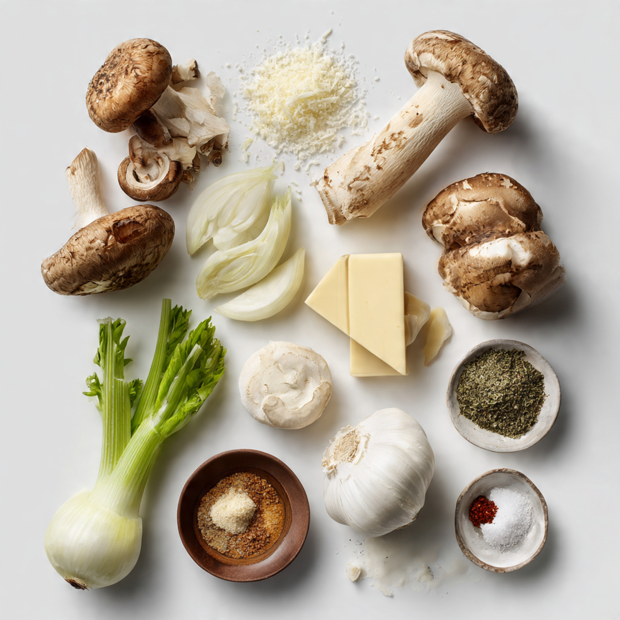 mushroom soup recipes ingredients with white backg