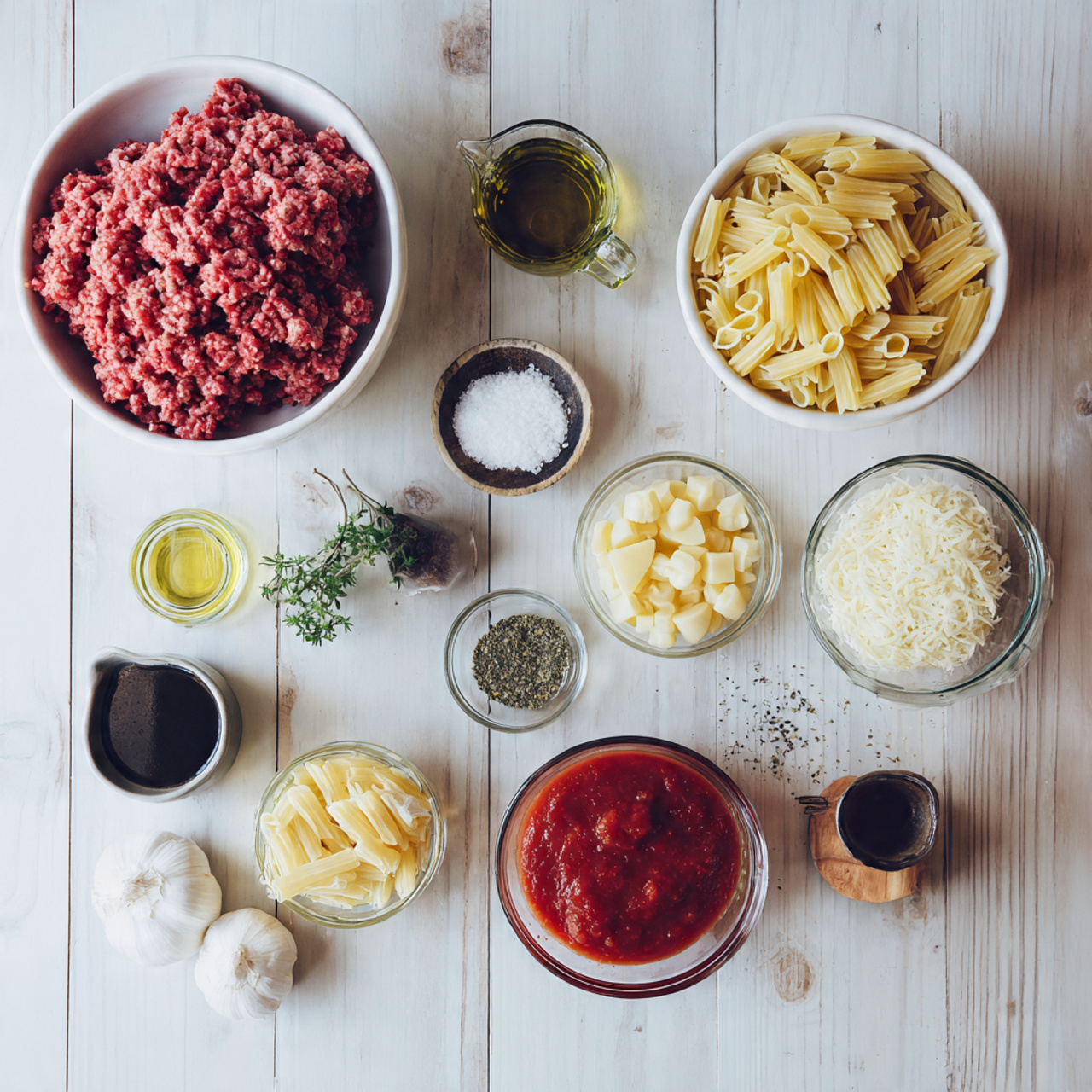 overhead bright kitchen scene of all ingredients f