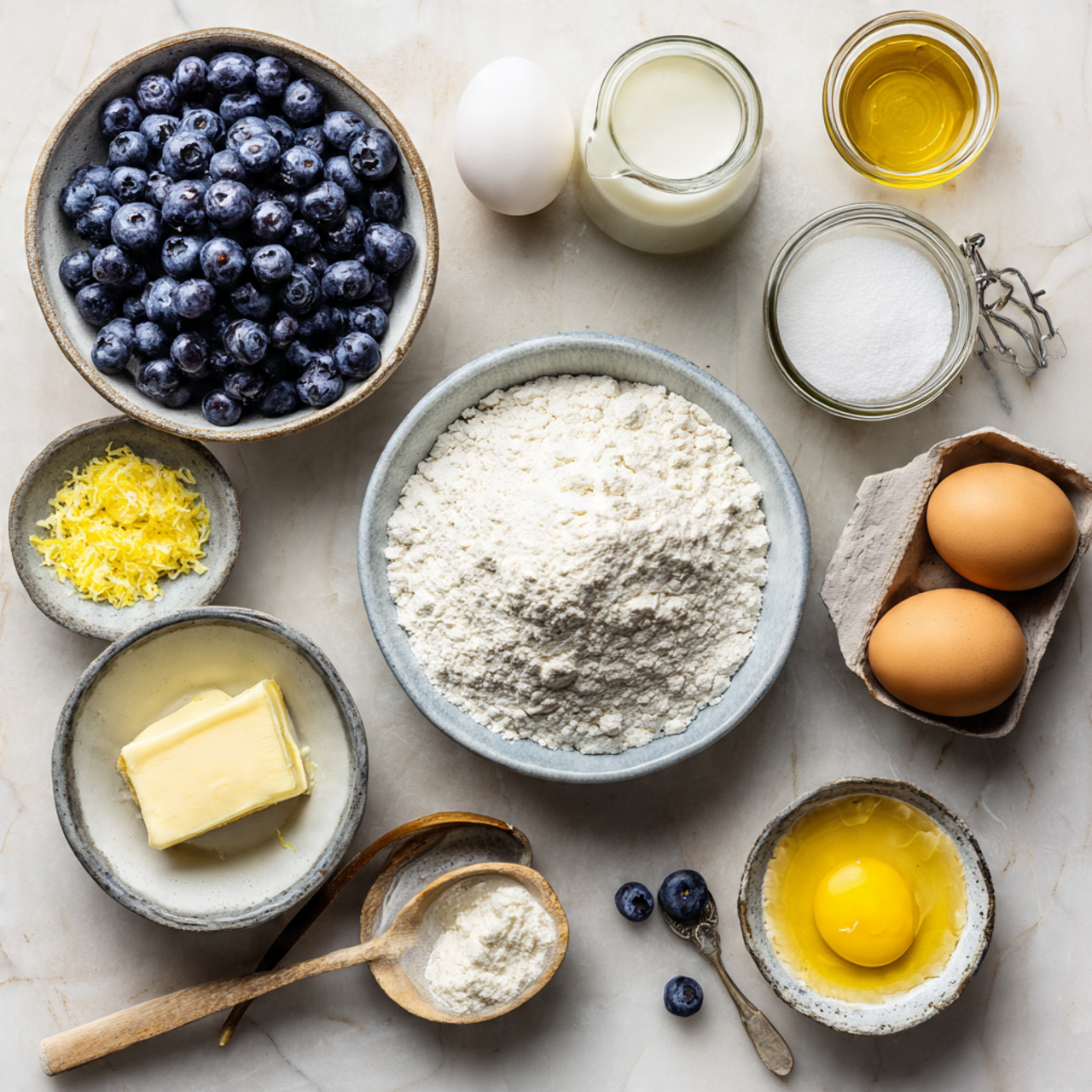 overhead flat lay of fresh ingredients for homemad