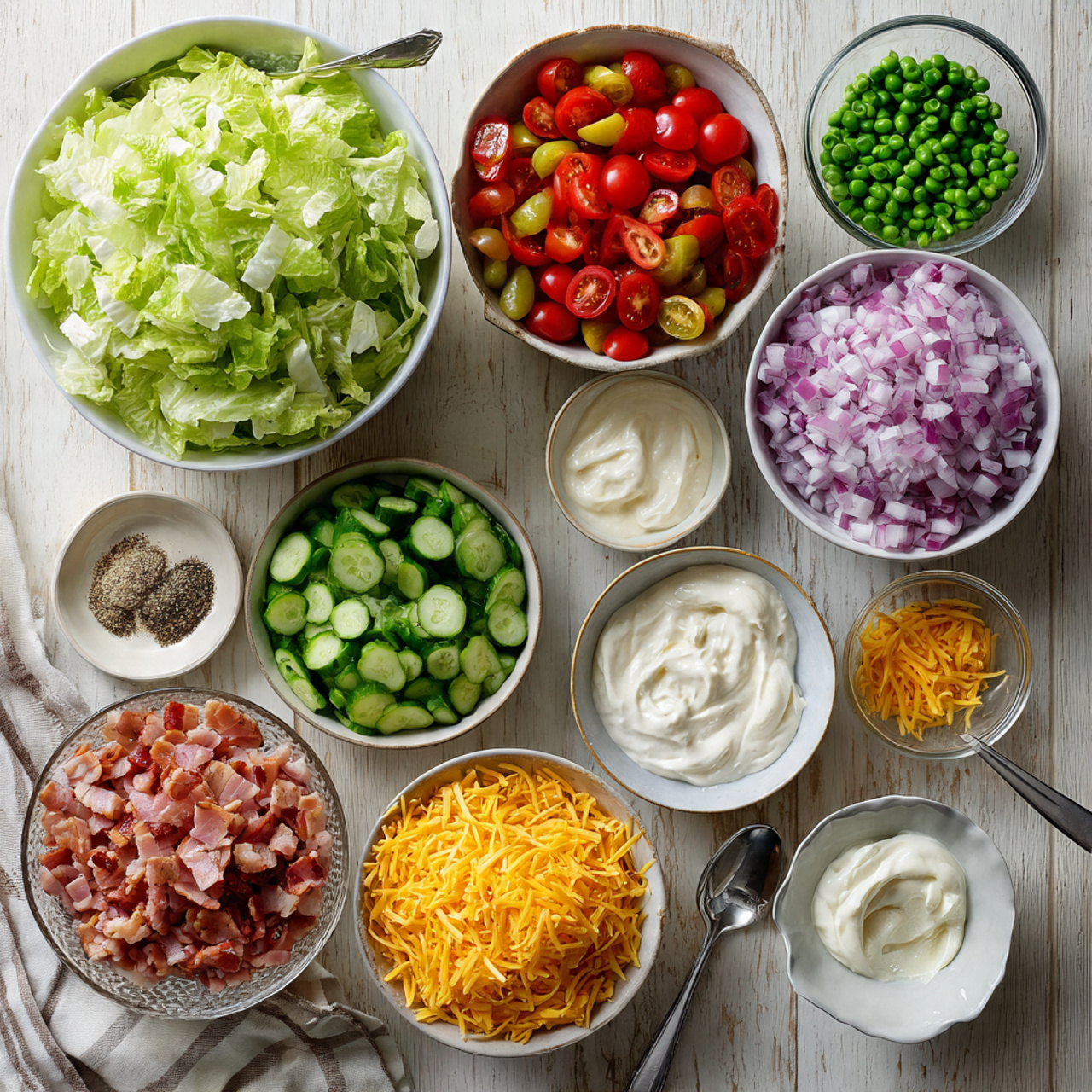 overhead flat lay of fresh ingredients for seven l
