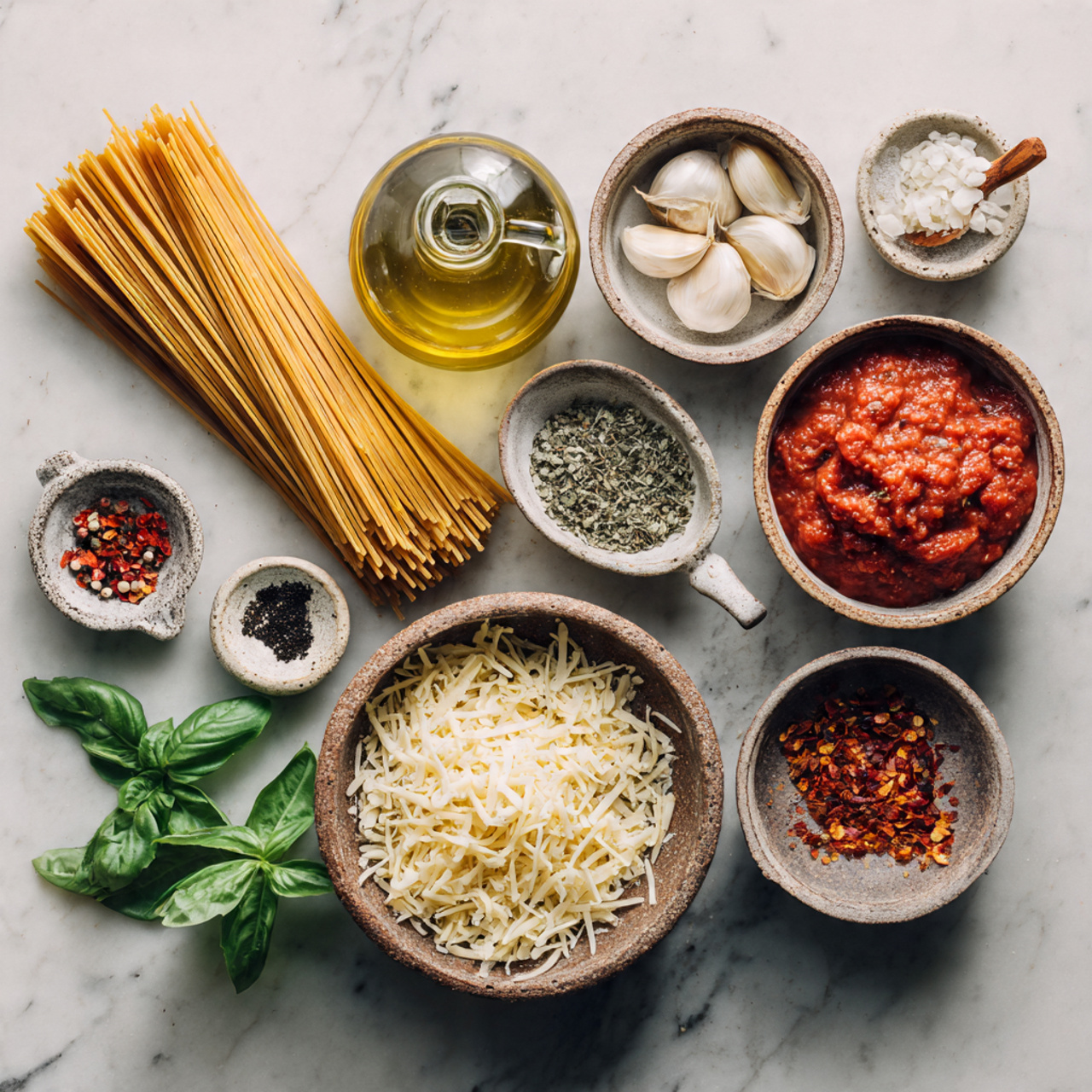 overhead food photography of italian pasta ingredi