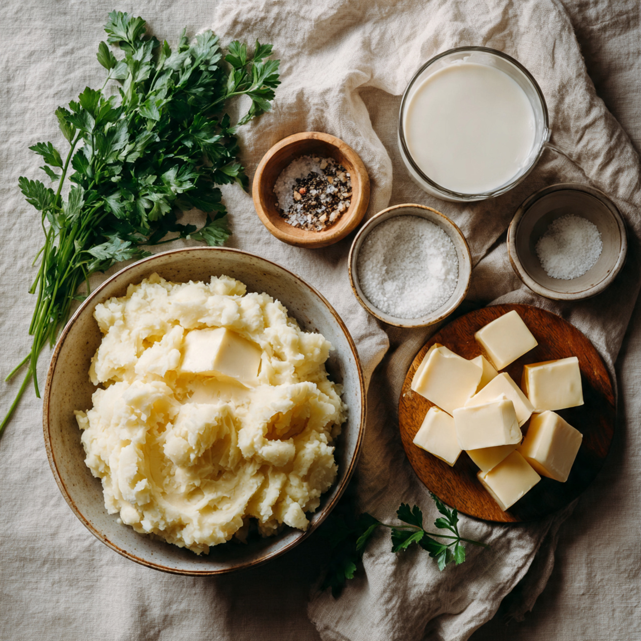 overhead shot of fresh mashed potato recipe ingred 1
