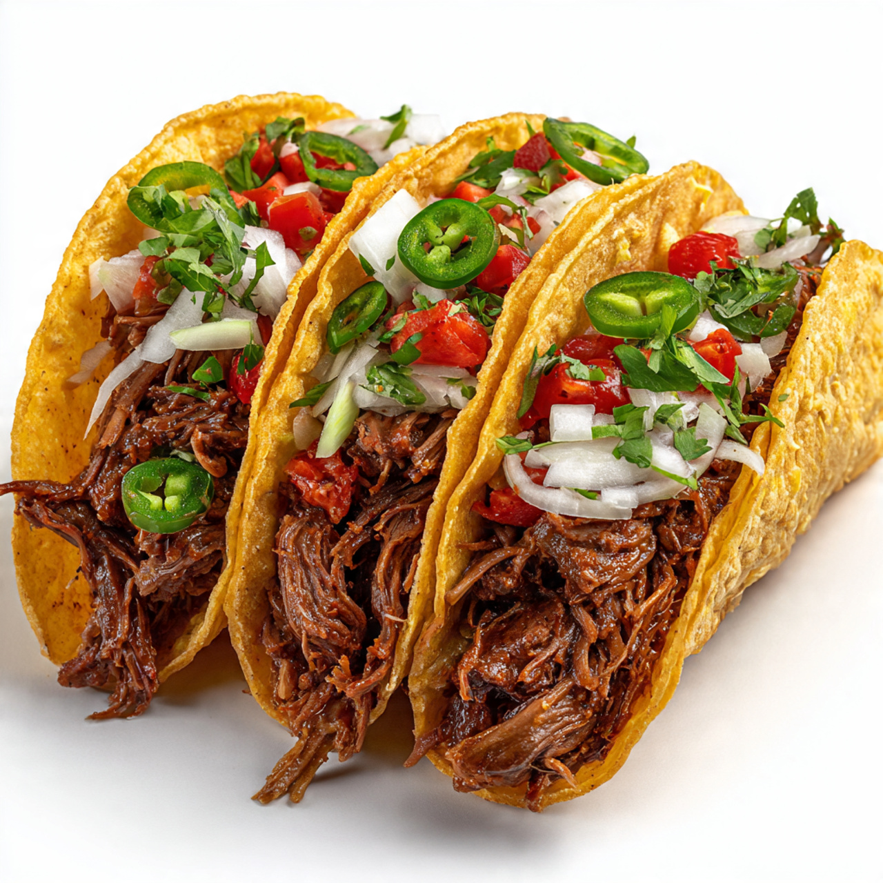 shredded beef tacos with white background 1