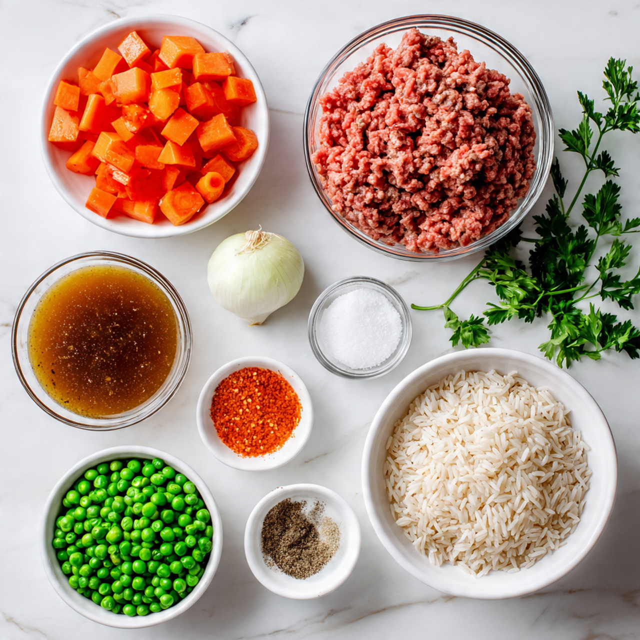 top down flat lay of raw ingredients for a cozy be