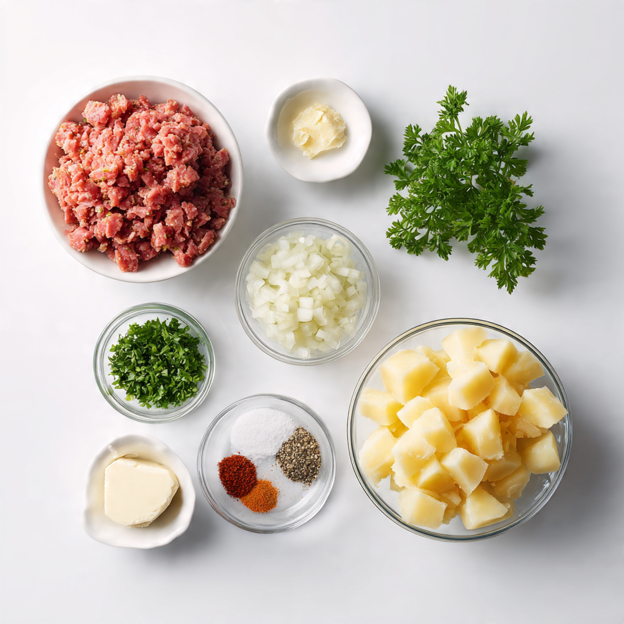 top down studio food photography of corned beef ha