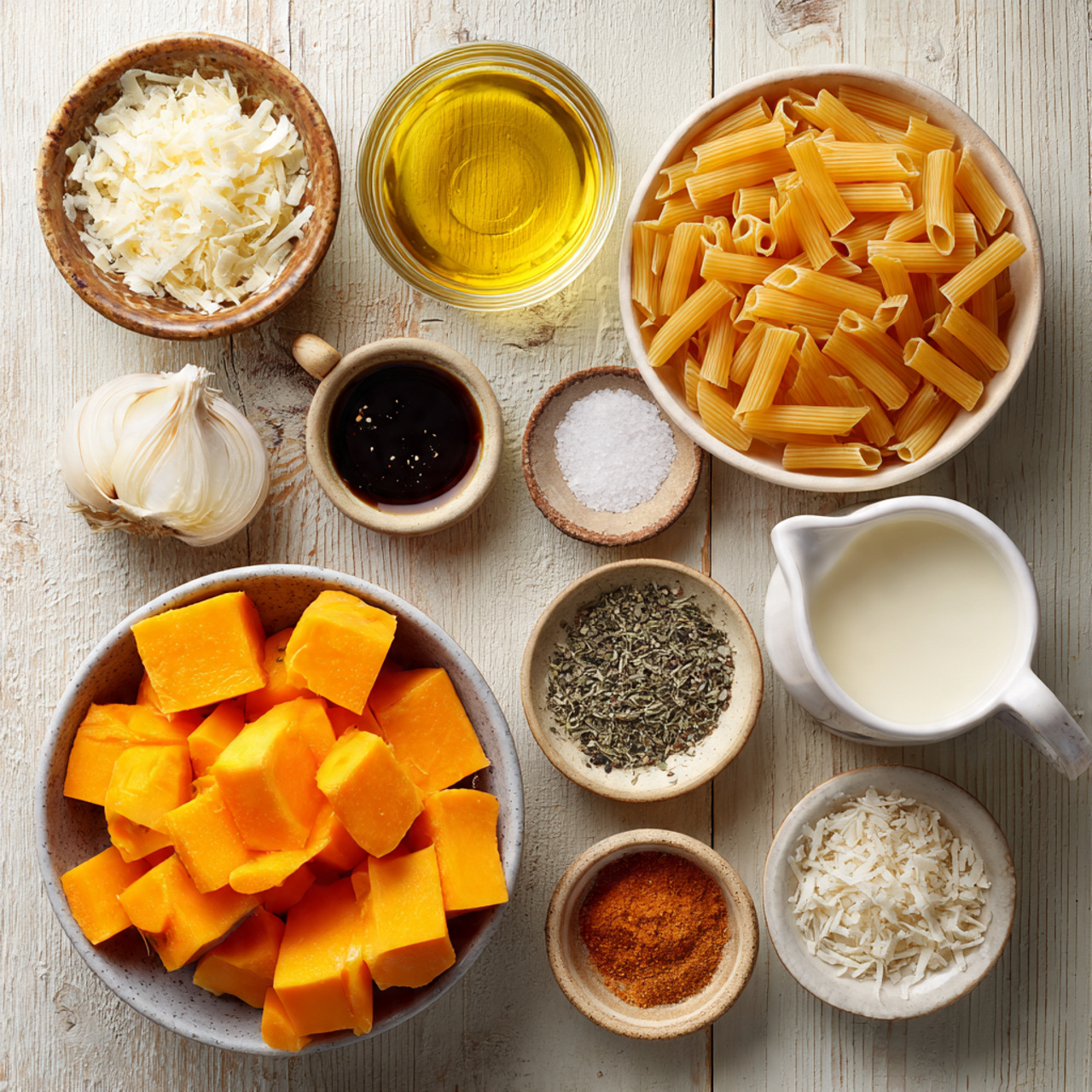 top down view of fresh cooking ingredients for cre