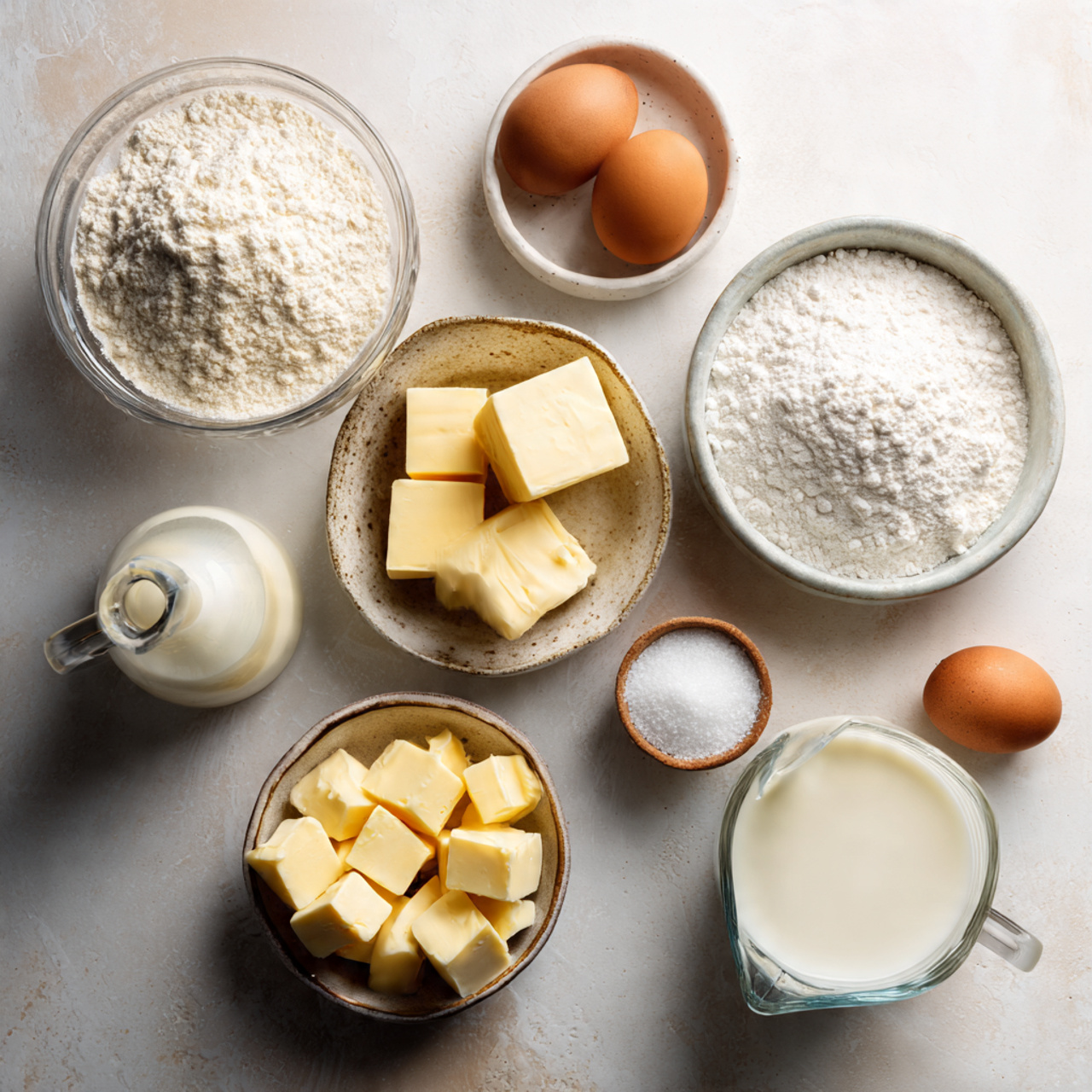 top view of neatly arranged cake baking ingredient