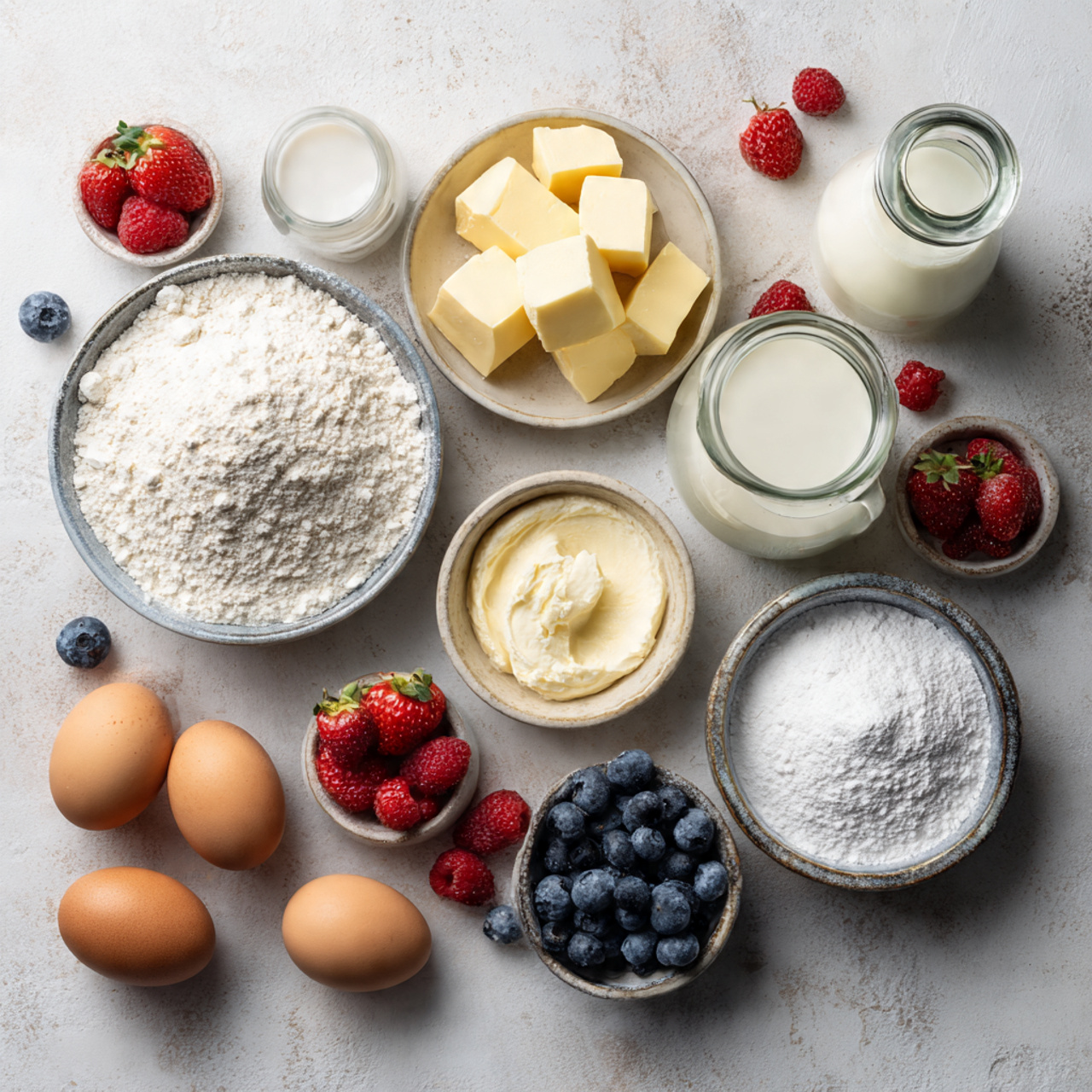 top view of neatly arranged number cake ingredient