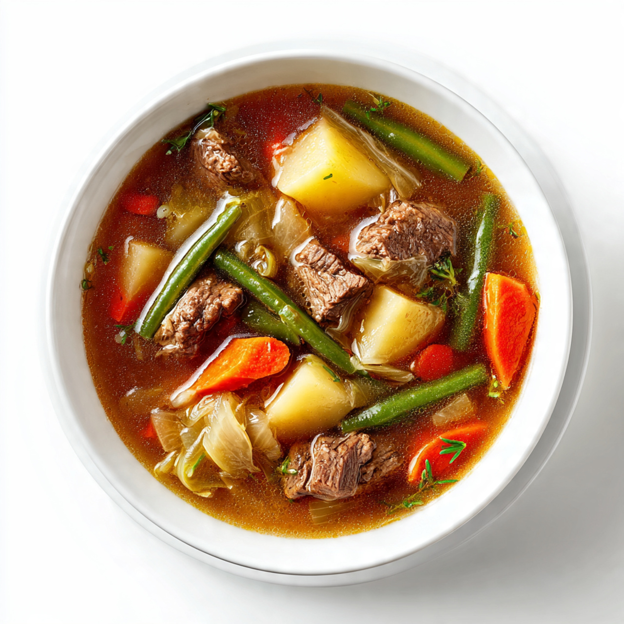 ultra realistic beef vegetable soup in a clean whi 1